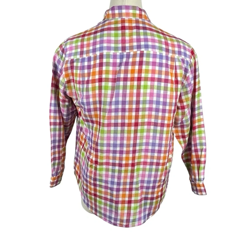 Men’s Alan Flusser‎ Multicolored Plaid Linen/Cotton Blend Button Down Large 0110